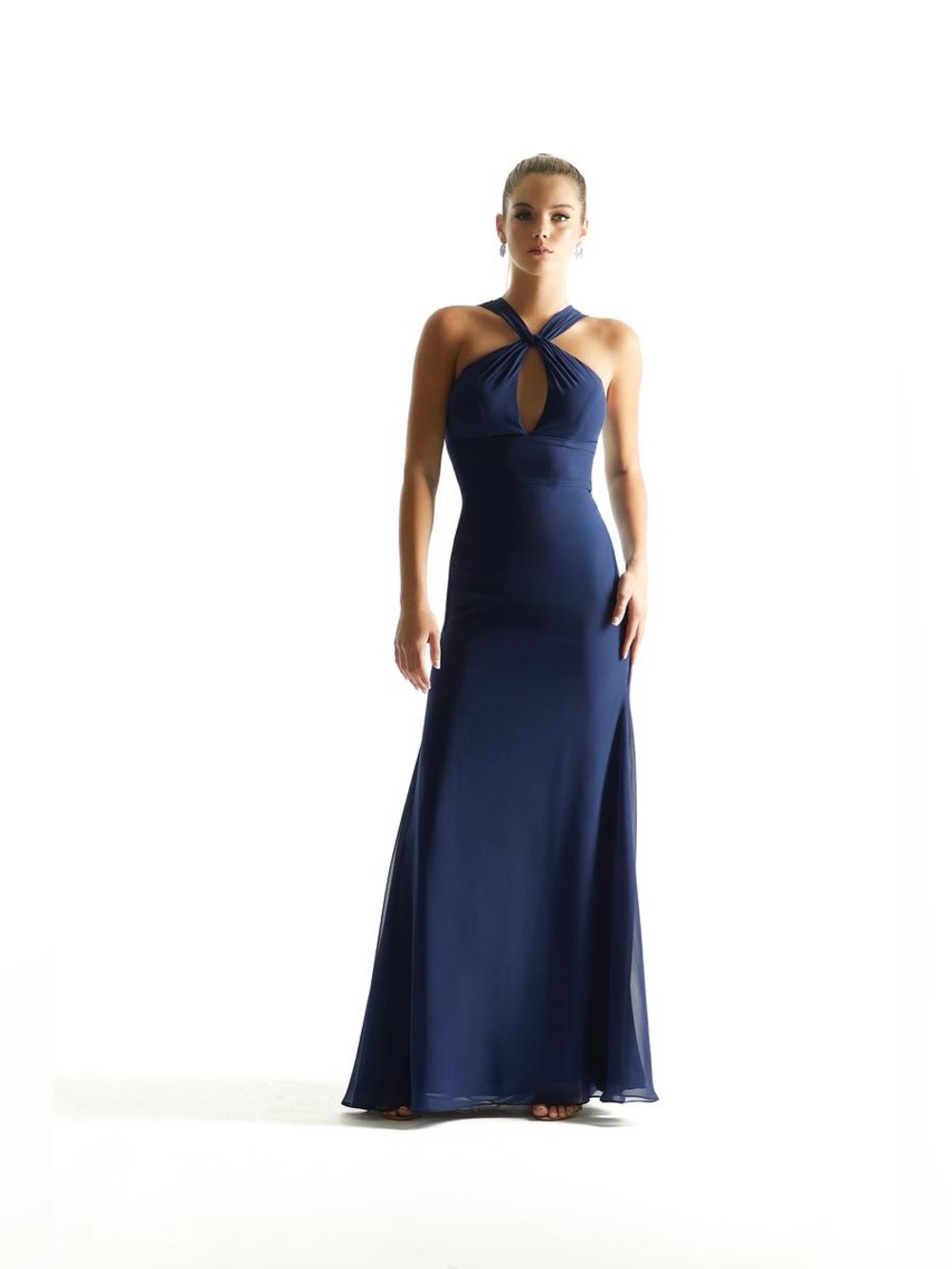 Morilee Size 6 Navy Blue Halter Keyhole Satin Formal Evening Gown NWT GALA MOB